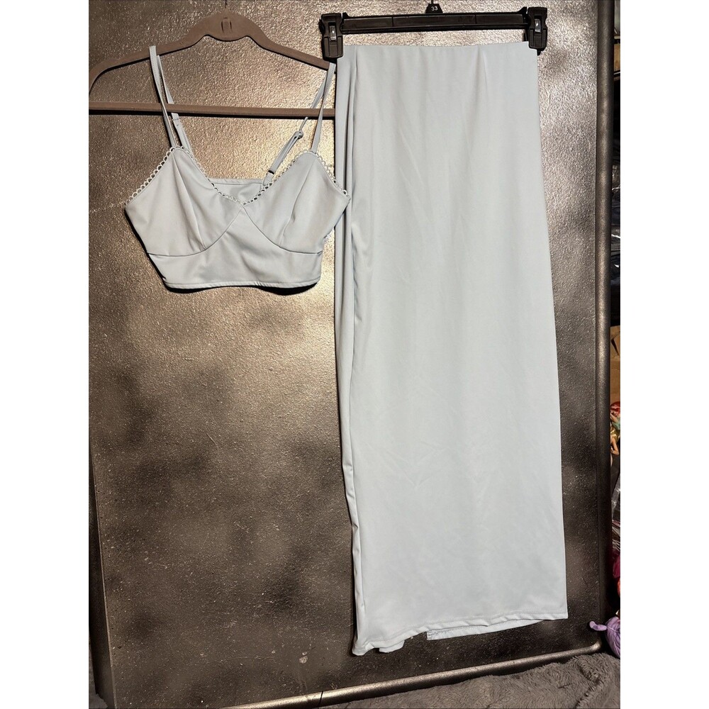 LY Light Blue Two-Piece Halter Top And Maxi Skirt, Women’s Size Small Femme